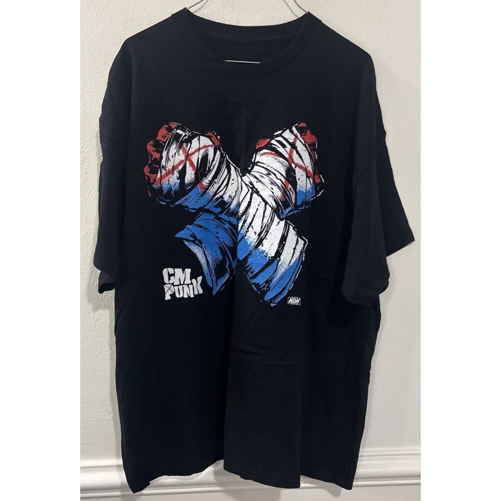 CM Punk AEW T-Shirt Black Mens 2XL All Elite Wrestling Graphic Tee